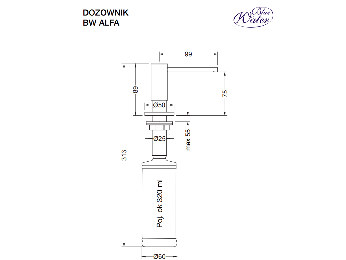 Dozownik BW Alfa chrom rysunek