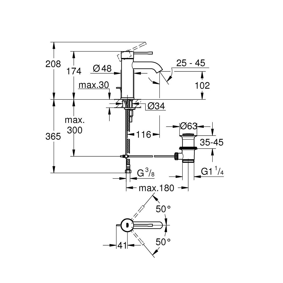 Grohe Essence bateria umywalkowa rozmiar S Złoty Połysk 23589GL1 rysunek