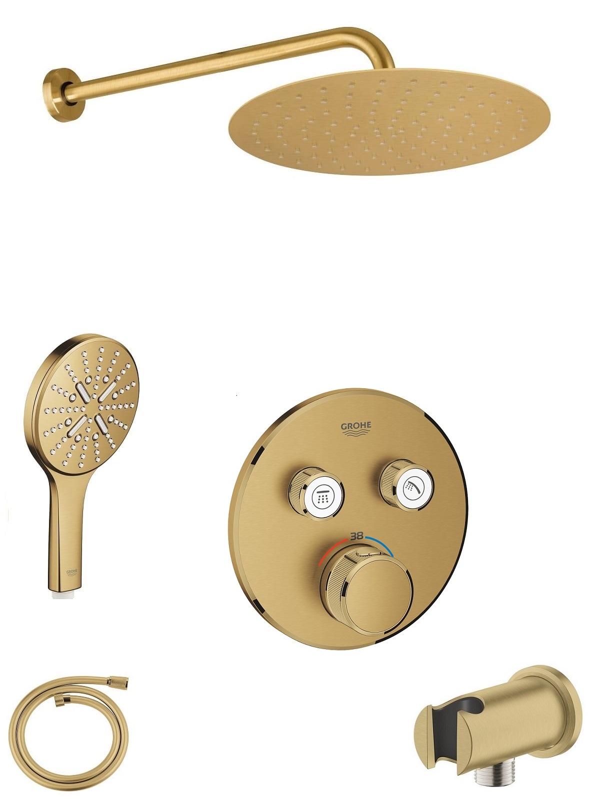 Grohe Grohtherm SmartControl Brushed Cool Sunrise kompletny podtynkowy zestaw prysznicowy z deszczownicą Oltens 30 cm Złoty Szczotkowany