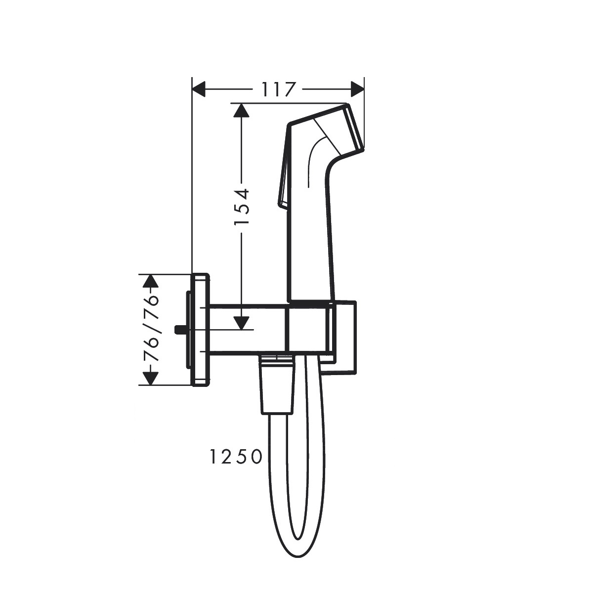 hansgrohe Główka prysznicowa Bidette 1jet S EcoSmart z mieszaczem, uchwytem i wężem prysznicowym 125 cm 29233000 chrom połysk schemat