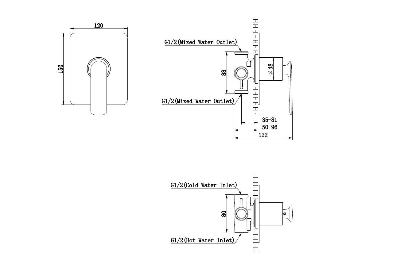 Kohlman podtynkowa bateria wannowa Experience Qw220EGD schemat