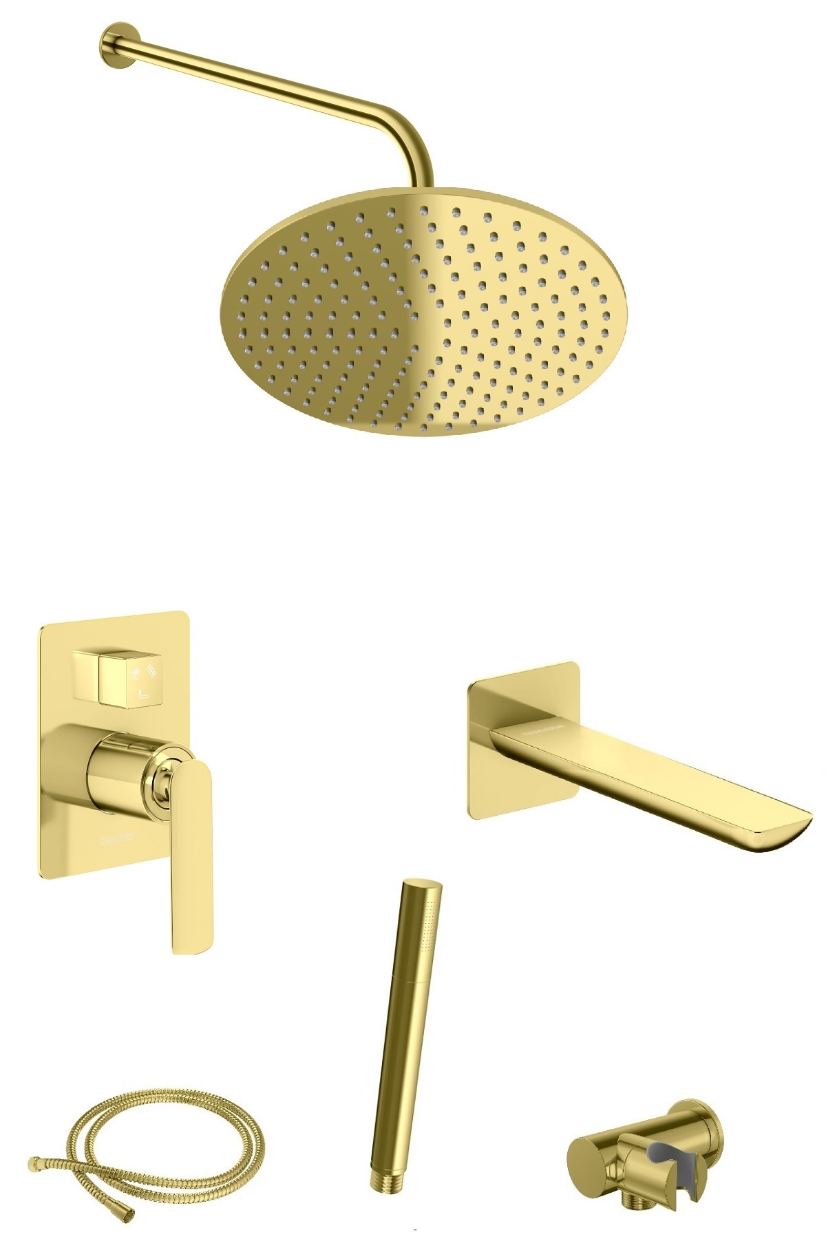 KOHLMAN Experience Gold kompletny podtynkowy zestaw prysznicowo-wannowy z deszczownicą okrągłą 30 cm złoty połysk QW211EGDR30
