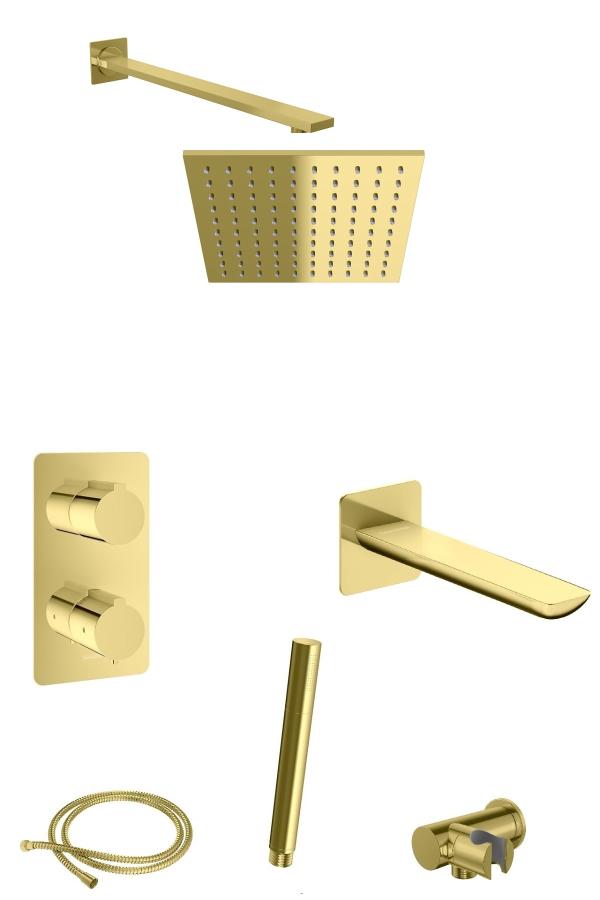 KOHLMAN Experience Gold kompletny termostatyczny podtynkowy zestaw prysznicowo-wannowy z deszczownicą kwadratową 25 cm złoty połysk QW433EGDQ25