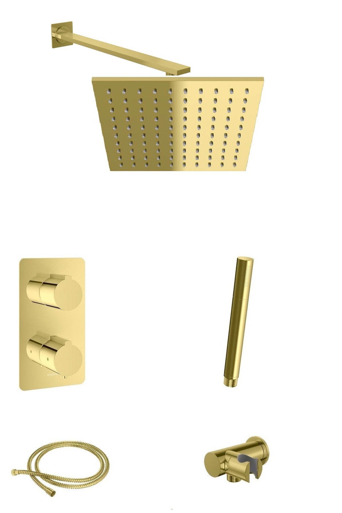KOHLMAN Experience Gold kompletny termostatyczny zestaw prysznicowy z deszczownicą kwadratową 30 cm złoty połysk QW432EGDQ30