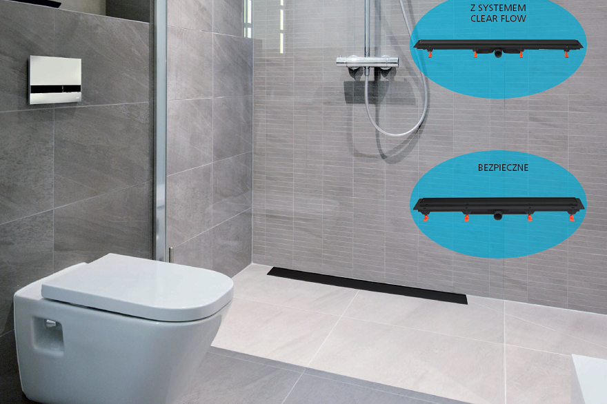 JomoTech Exclusive 40 Flis czarny mat – odpływ liniowy z odwracanym rusztem